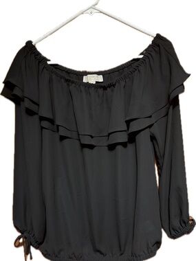 MICHAEL Michael Kors Black Off-Shoulder Ruffle Top